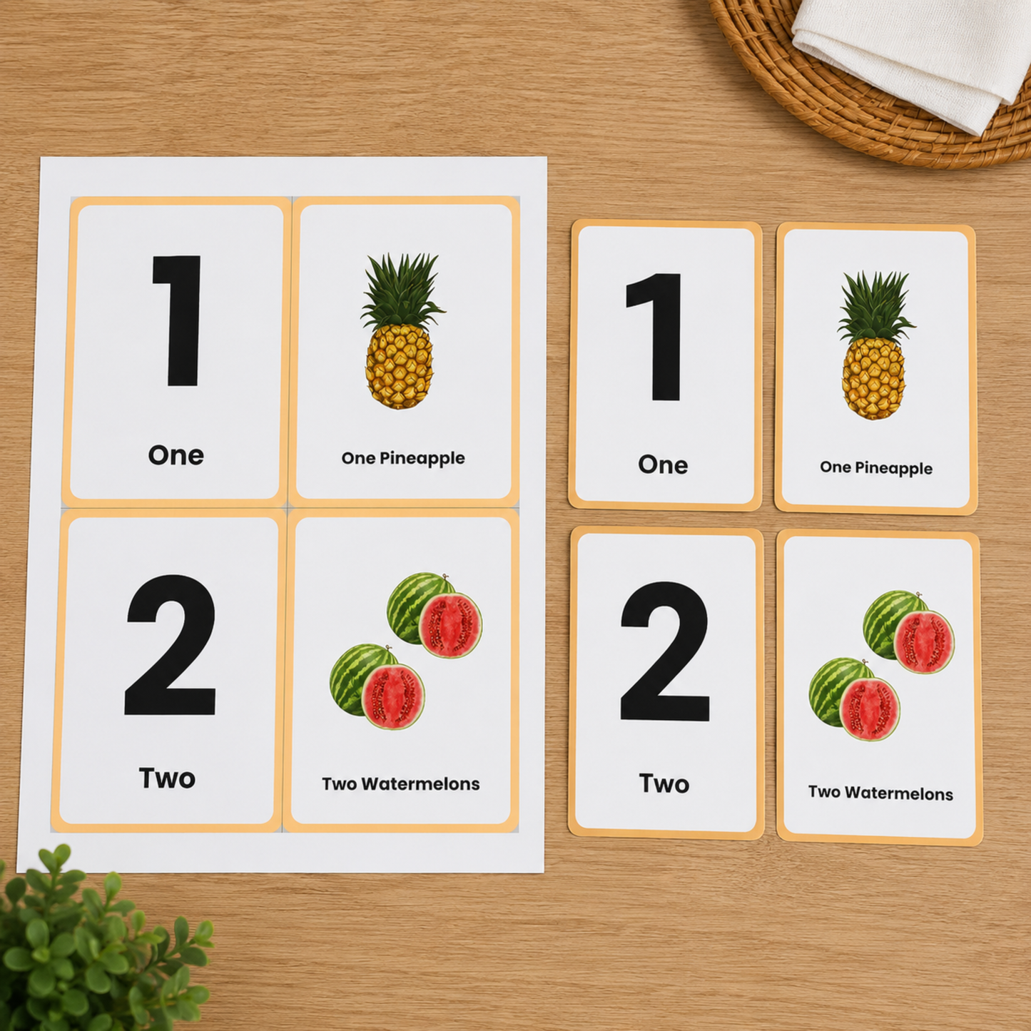 Numbers 1–20 & Fruits Flash Cards Printable for Kids