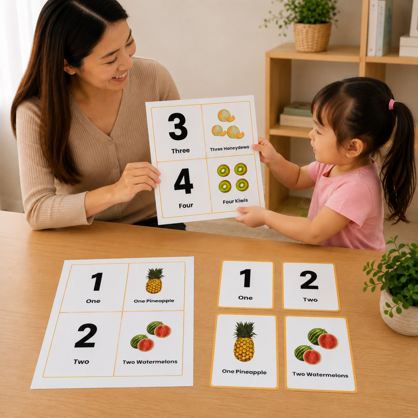 Numbers 1–20 & Fruits Flash Cards Printable for Kids