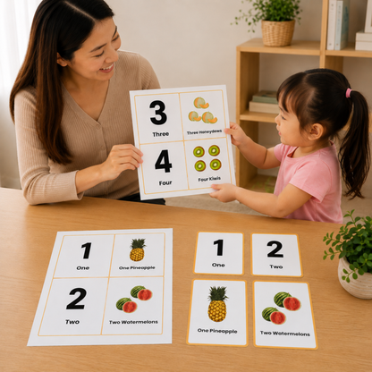 Numbers 1–20 & Fruits Flash Cards Printable for Kids