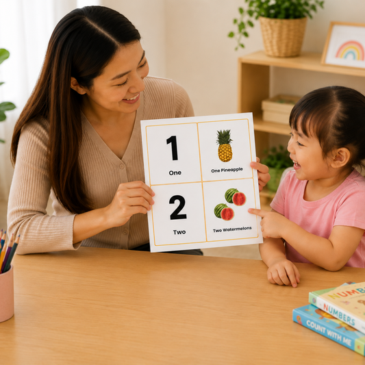 Numbers 1–20 & Fruits Flash Cards Printable for Kids