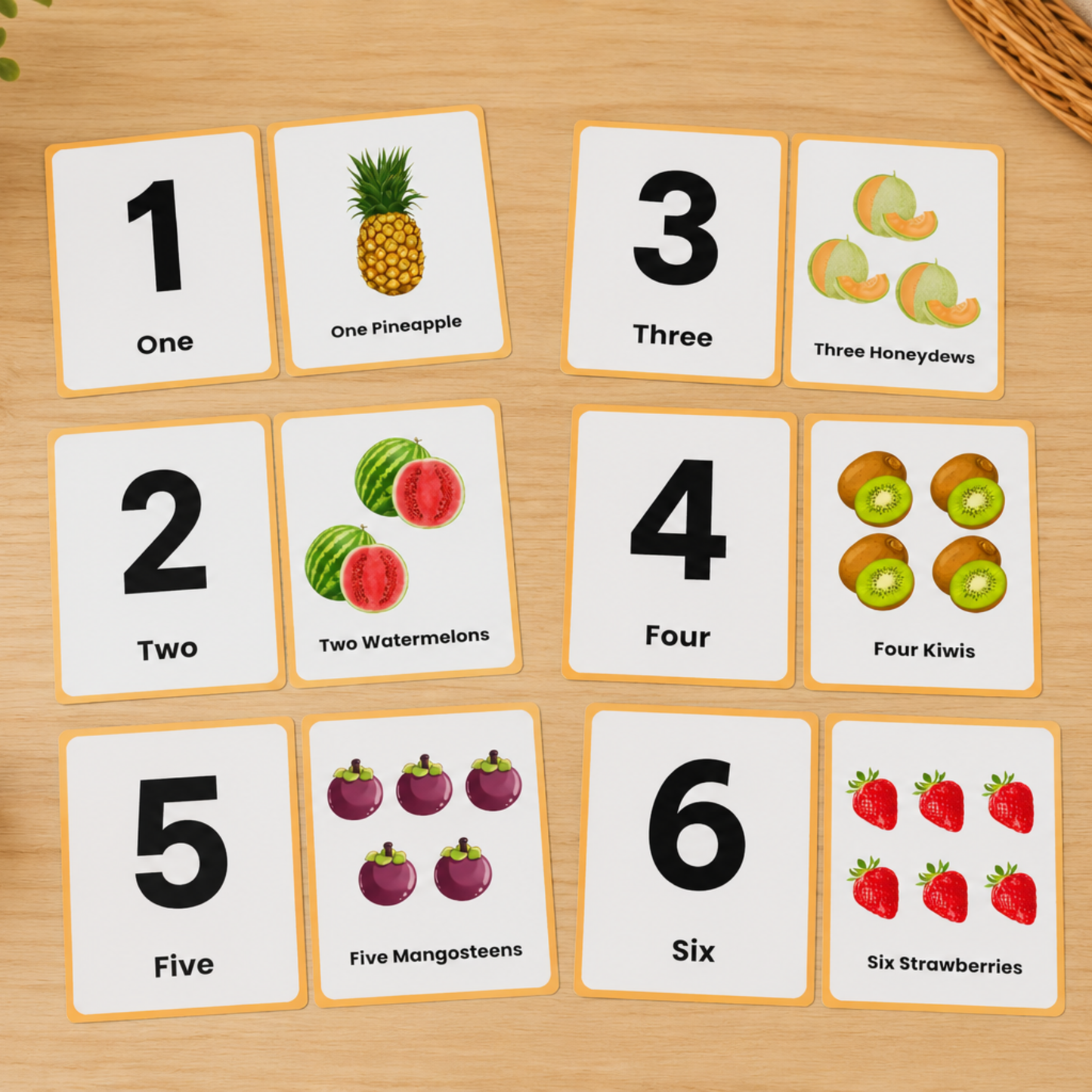 Numbers 1–20 & Fruits Flash Cards Printable for Kids